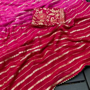 Pure viscose Georgette Saree With Zari Lining Weave