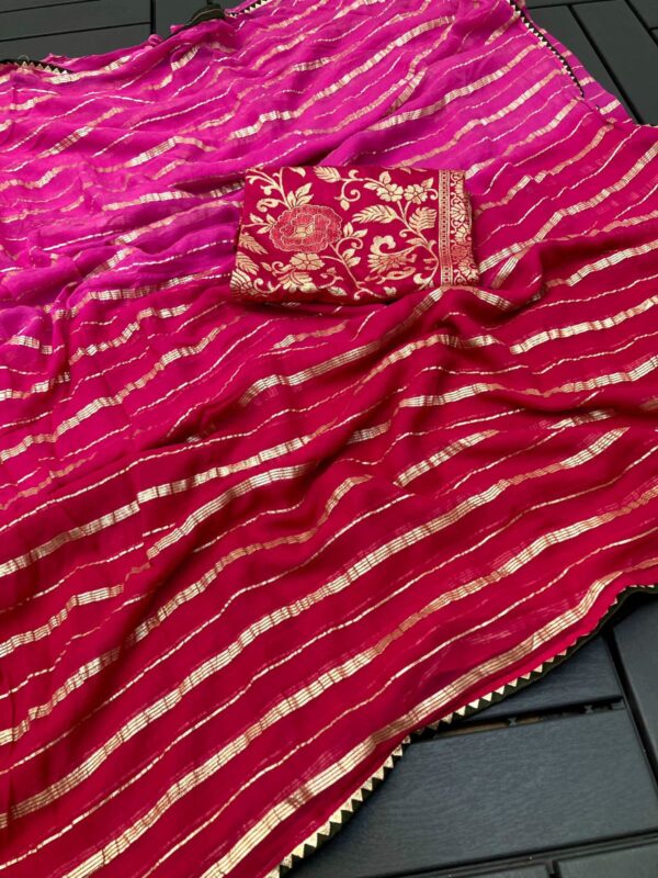 Pure viscose Georgette Saree With Zari Lining Weave