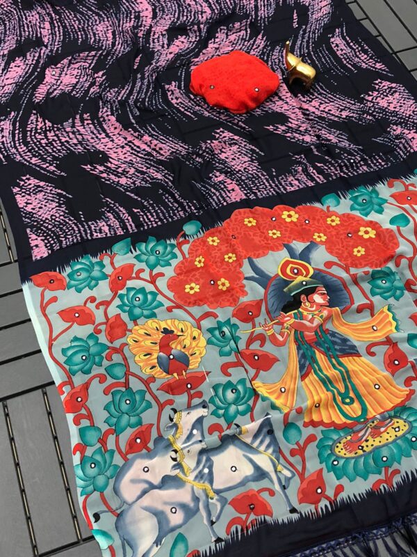Sibori Prints Kalmkari Pallu Saree
