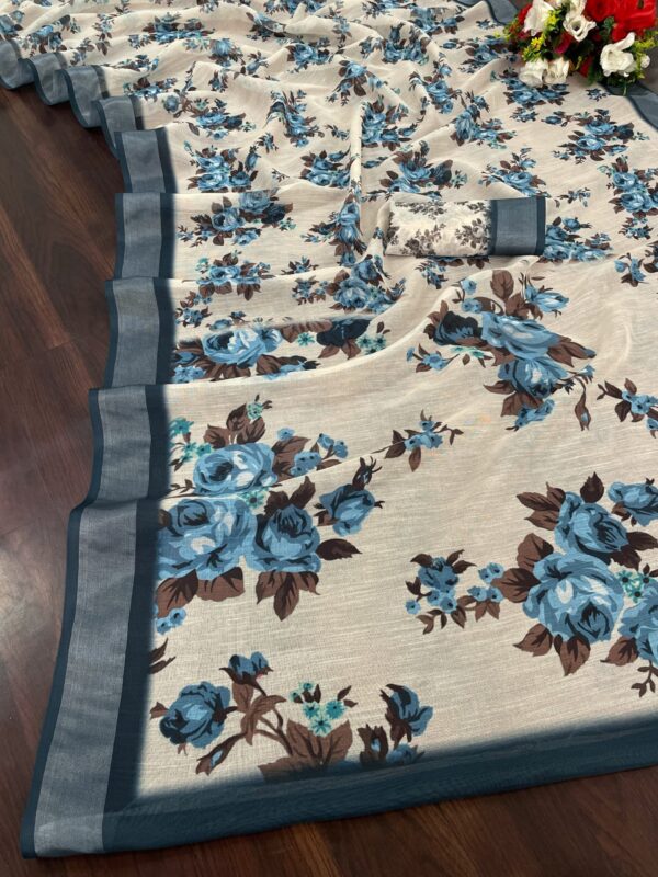 Linen Saree With Silver Jari Border Saree
