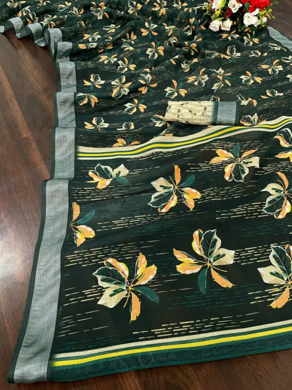 Linen Saree With Silver Jari Border Saree