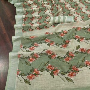 Linen Saree With Silver Jari Border Saree