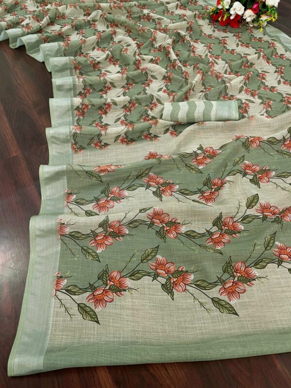 Linen Saree With Silver Jari Border Saree