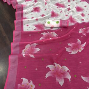 Linen Saree With Silver Jari Border Saree