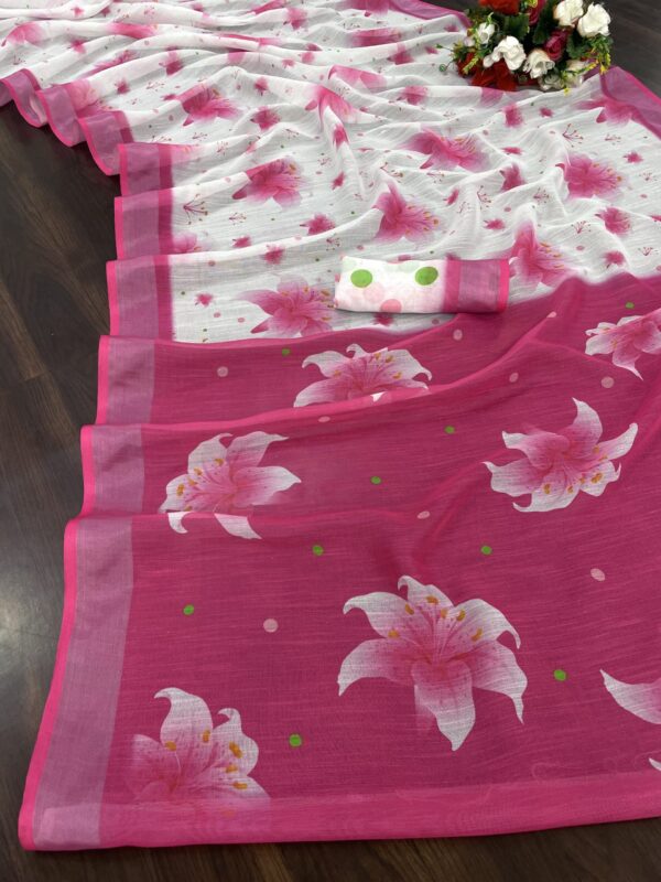 Linen Saree With Silver Jari Border Saree