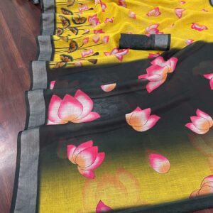 Linen Saree With Silver Jari Border Saree