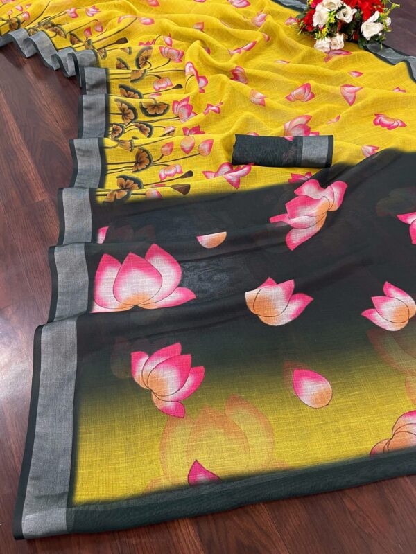 Linen Saree With Silver Jari Border Saree