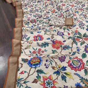 Linen Saree With Silver Jari Border Saree
