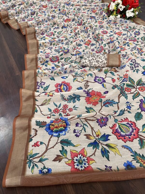 Linen Saree With Silver Jari Border Saree