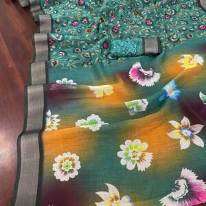 Linen Saree With Silver Jari Border Saree