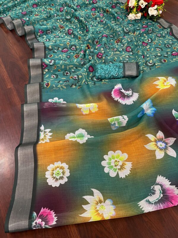 Linen Saree With Silver Jari Border Saree
