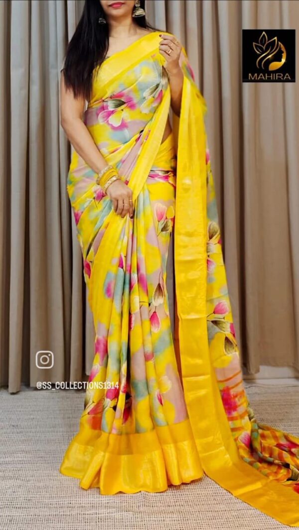 Beautiful Soft chiffon sarees with oll over multicolour design