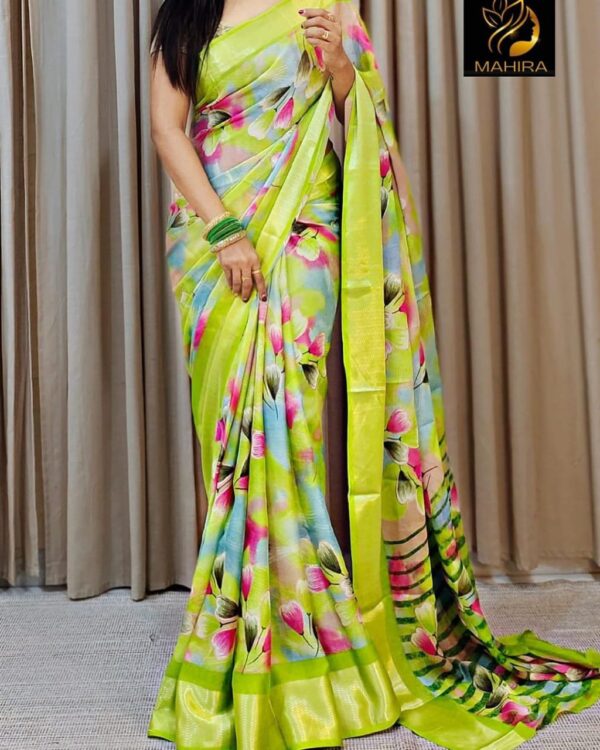 Beautiful Soft chiffon sarees with oll over multicolour design