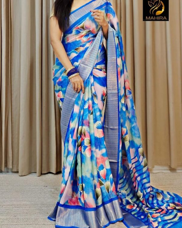 Beautiful Soft chiffon sarees with oll over multicolour design