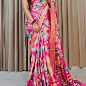 Beautiful Soft chiffon sarees with oll over multicolour design