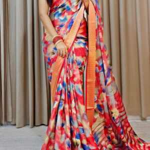 Beautiful Soft chiffon sarees with oll over multicolour design
