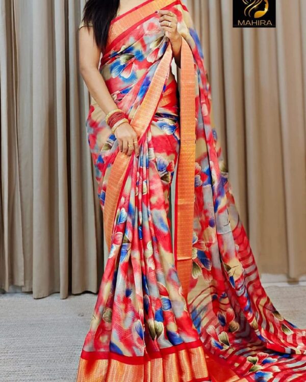 Beautiful Soft chiffon sarees with oll over multicolour design