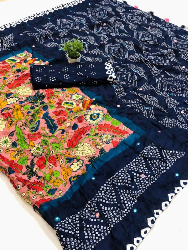 Moss Kalmkari With Bandhej Saree - Image 2