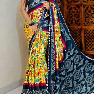 Moss Kalmkari With Bandhej Saree