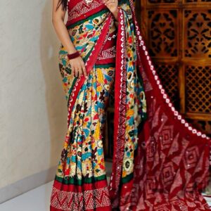 Moss Kalmkari With Bandhej Saree