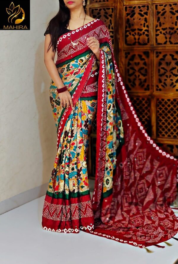 Moss Kalmkari With Bandhej Saree