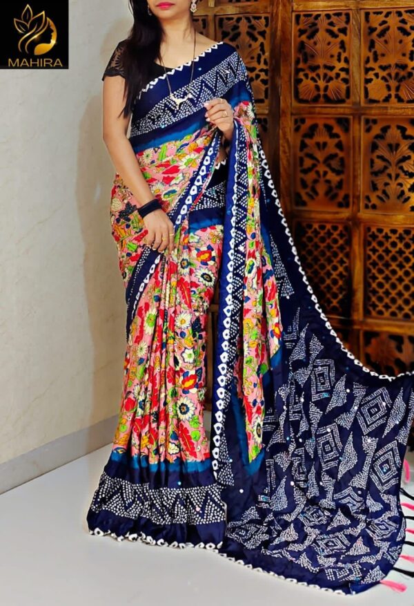 Moss Kalmkari With Bandhej Saree