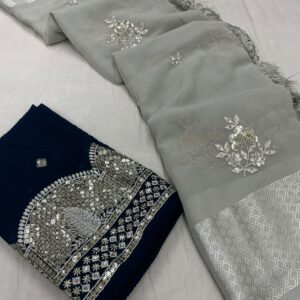Heavy Georgett pattern Sequence Weaving Saree