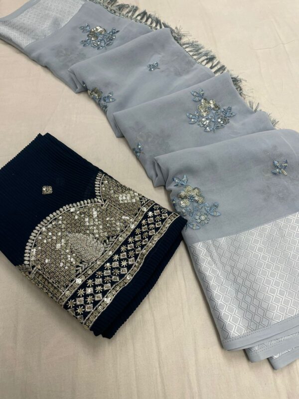Heavy Georgett pattern Sequence Weaving Saree