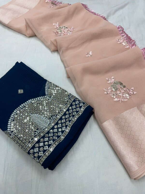 Heavy Georgett pattern Sequence Weaving Saree
