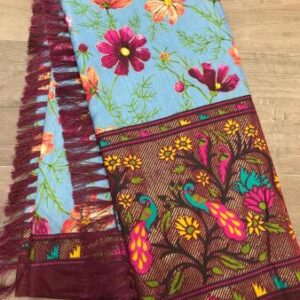 Soft paithani silk printed saree with foil print