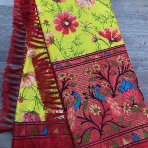 Soft paithani silk printed saree with foil print