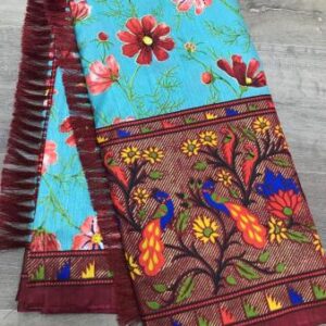 Soft paithani silk printed saree with foil print