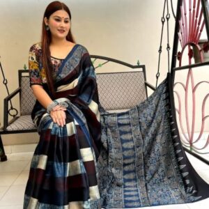 Digital Print Muslin fabric Saree With very soft in texture