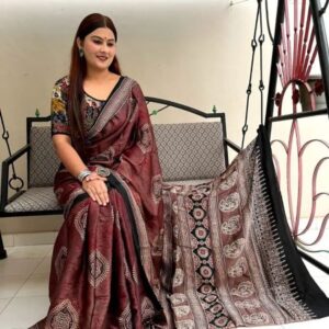 Digital Print Muslin fabric Saree With very soft in texture