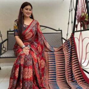 Digital Print Muslin fabric Saree With very soft in texture