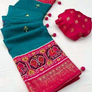 New soft paithani silk printed saree with foil print with paithani style printed pallu & border