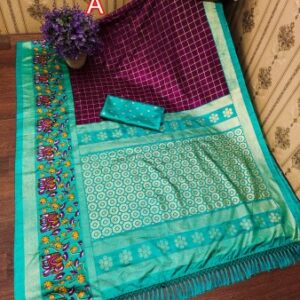 New Soft Pure Dola Silk Digital Printed Saree With Foil Gold Border