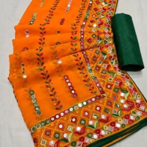Heavy Georgette Saree With Intensified Work Using Multi Colour Thread.