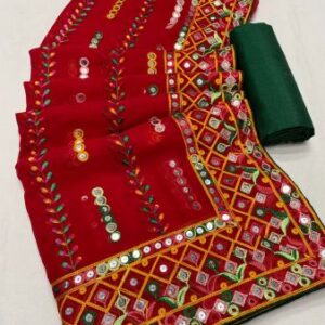 Heavy Georgette Saree With Intensified Work Using Multi Colour Thread.