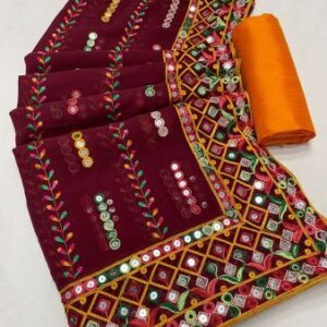 Heavy Georgette Saree With Intensified Work Using Multi Colour Thread.