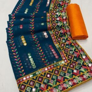 Heavy Georgette Saree With Intensified Work Using Multi Colour Thread.