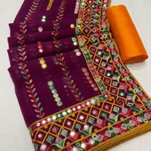 Heavy Georgette Saree With Intensified Work Using Multi Colour Thread.