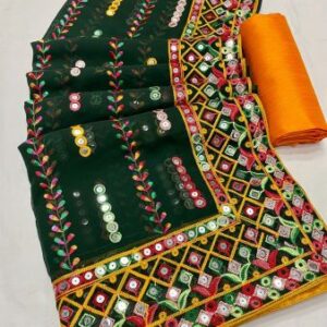 Heavy Georgette Saree With Intensified Work Using Multi Colour Thread.