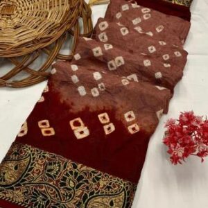 Heavy Zari Weaving Border Hand Bandhej Saree