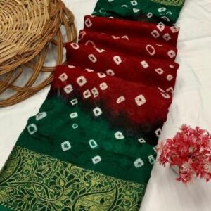 Heavy Zari Weaving Border Hand Bandhej Saree