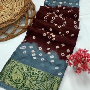 Heavy Zari Weaving Border Hand Bandhej Saree