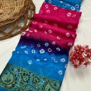 Heavy Zari Weaving Border Hand Bandhej Saree
