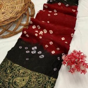Heavy Zari Weaving Border Hand Bandhej Saree