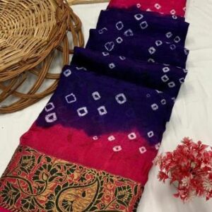 Heavy Zari Weaving Border Hand Bandhej Saree