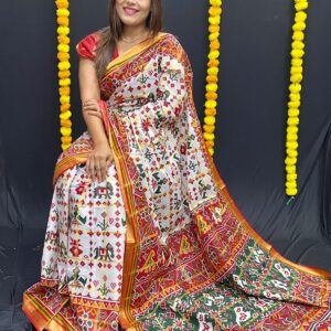 Heavy Cotton Saree With Patola Print & Running Blouse